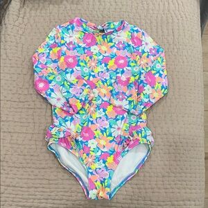 Cat & Jack Long Sleeve Floral One-Piece Swimsuit - Pink & Blue